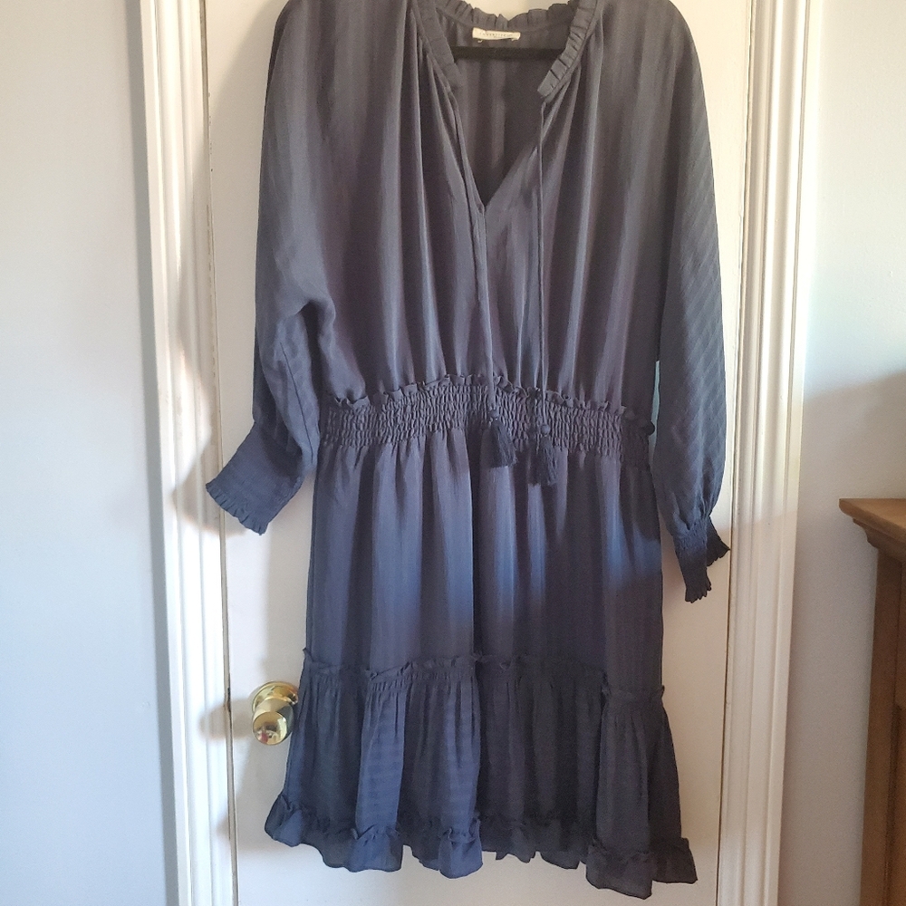 Lovestitch Blue Tiered Boho Dress Tassel Tie Size L MilkMaid Prairie Peasant - Picture 2 of 16